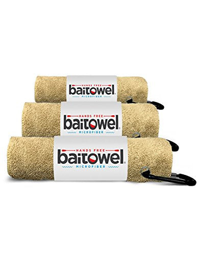 Bait Towel 3 Pack Fishing Towels with Clip, Plush Microfiber nap Fabric, 16x16, The Original Bait Towel Value 3 Pack - color: Beach Sand