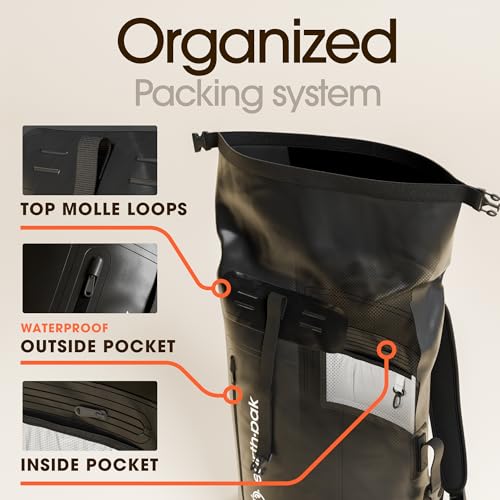 Earth Pak Waterproof Backpack - Heavy Duty Hiking Backpack - Roll-Top Closure Bag - Cushioned Dry Bag Waterproof Phone Case - color: Black, size: 55L