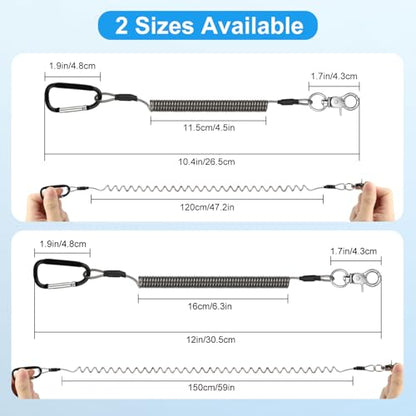 TSV Fishing Lanyards, 10PCS Retractable Fishing Tool Coiled Lanyard with Carabiner Keychain, 2 Sizes Leash Tether for Pliers Kayak - color: Black