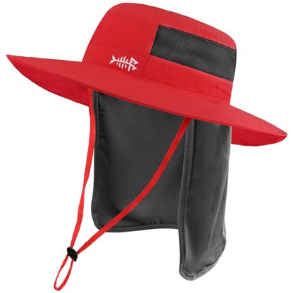BASSDASH UPF 50+ Sun Fishing Hat Water Resistant with Detachable Neck Flap - color: Red