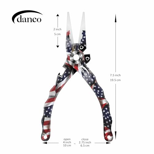Gambler danco Duffy 7.5-inch Fishing Pliers with Replaceable Line Cutters, Aircraft Grade Aluminum Fishing Gear, Saltwater Resistant Fishing Tools, Rubberized Paint Coating (USA) - color: USA