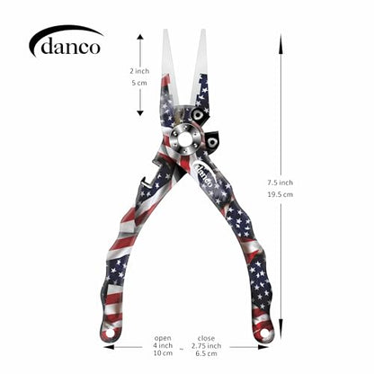 Gambler danco Duffy 7.5-inch Fishing Pliers with Replaceable Line Cutters, Aircraft Grade Aluminum Fishing Gear, Saltwater Resistant Fishing Tools, Rubberized Paint Coating (USA) - color: USA