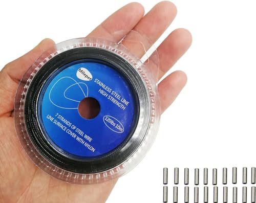 10LB-200LB Fishing line Wire Leader Vinyl Coated Stainless Steel Trace Lures Leader Wire 10 Meter,with 20pcs Crimps Sleeves,Black & Silver Select - size: 80LB