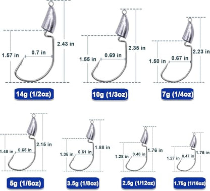 FishTrip Bullet Jig Head Weighted Hooks,10pcs Texas Rigs EWG Hooks for Bass Fishing Saltwater 1/16 1/8 1/4 1/2 oz - size: 1/4 oz (10-Pack)