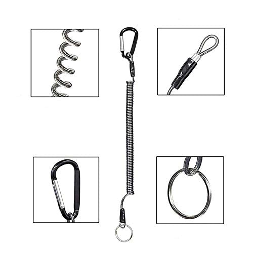 Fishing Lanyards, 7PCS Retractable Steel Wire Coiled Lanyard Safety Fishing Tool Ropes Accessories with Buckle Clip and Split Ring for Pliers Lip Grips Tackle, Boating, Kayak - color: Black