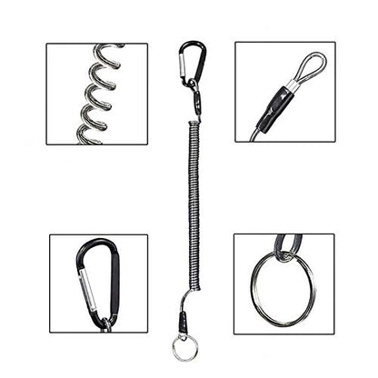 Fishing Lanyards, 7PCS Retractable Steel Wire Coiled Lanyard Safety Fishing Tool Ropes Accessories with Buckle Clip and Split Ring for Pliers Lip Grips Tackle, Boating, Kayak - color: Black