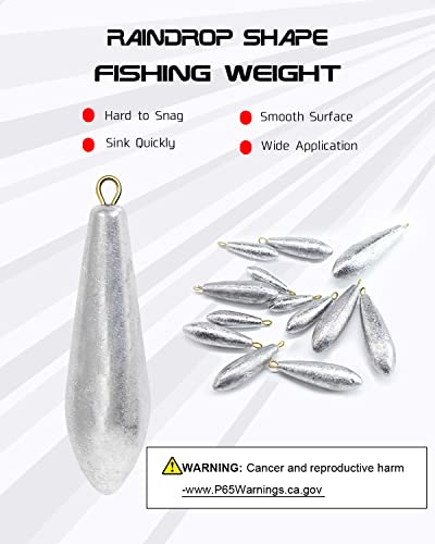 Atibin Drop Shot Fishing Weight Sinker Teardrop Saltwater Fishing Weights Lead Casting Egg Fishing Sinker Bass Streamlined Removable - size: Size000 (3/8oz.) 20 pcs