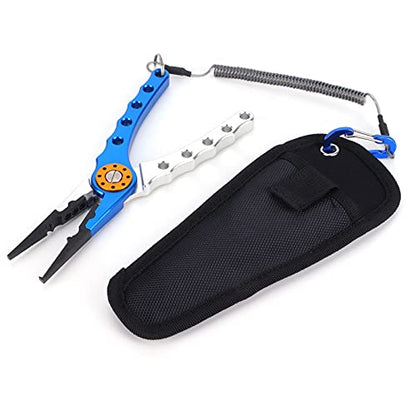 Fishing Pliers, Stainless Steel Jaw with Aluminum Handle for Hook Removal and Line Cutting with Wire Lanyard and Storage Bag Blue Silver - color: Blue Silver