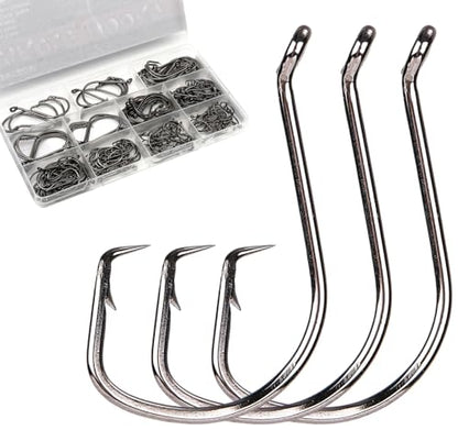 170Pcs Octopus Circle Hooks for Catfish Fishing, 9 Sizes Assorted | Offset Circle Design, Sharp Barbed, Sturdy Catfish Hooks, Freshwater & Saltwater, Sizes: 1# 1/0 2/0 3/0 4/0 5/0 6/0 7/0 8/0