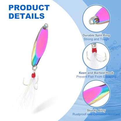 PATIKIL Fishing Spoons, Fishing Lures Casting Spoon Treble Hooks Jigs Hard Metal Spinner Baits - color: Multicolor, size: 1/2 oz