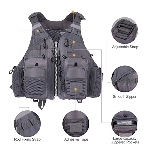 Lixada Fly Fishing Vest Fishing Jacket Breathable Polyester Mesh Design Fishing Vest - color: Grey