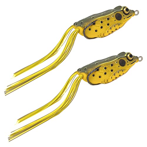 Reaction Tackle Hollow Body Frogs for Bass Fishing - Ultra Realistic Weedless Top Water Frog Lure for Bass, Snakehead, Pike and More - Floating Topwater Fishing Lures - 2 Pack - color: Swamp Frog