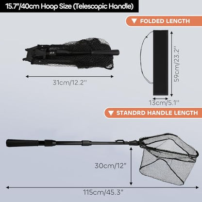 Yeahmart Fishing Landing Net with Telescoping Pole Handle, Foldable Fish Net Freshwater with Fish-Friendly Mesh for a Safe Release, Fishing Gear and Accessories for Men Women, Extend to 36-75 Inches