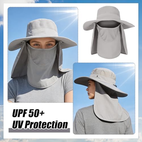 4 Pack Sun Hats for Men Women UPF 50+ Wide Brim Fishing Bucket Hat Summer Outdoor UV Protection Adjustable Neck Flap - color: Light Gray*2, Gray*2