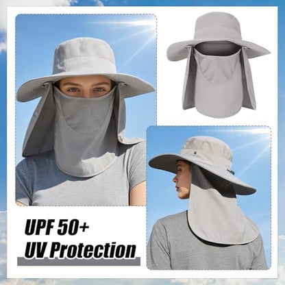 4 Pack Sun Hats for Men Women UPF 50+ Wide Brim Fishing Bucket Hat Summer Outdoor UV Protection Adjustable Neck Flap - color: Light Gray*2, Gray*2