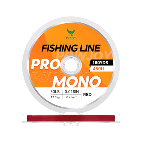 Monofilament Fishing Line with Knot Guide Card, Tangle-Free Snap Ring for No More Mess, Low Memory Smooth Casting Nylon Mono String, 15/20/30/50/80LB, 220-1050 Yards - color: Red, size: 30LB 150Yards