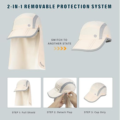 Fishing Hat with Removable Neck Flap, Foldable Sun Protection Baseball Cap - color: Beige