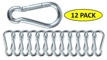 Black & Silver Zinc-Galvanized Heavy Duty Bushcraft Carabiner Spring Snap Clip Link Hooks 200-500lb Load 2, 6 & 12 Packs - color: 7cm (2.8in) Silver 12 Pack