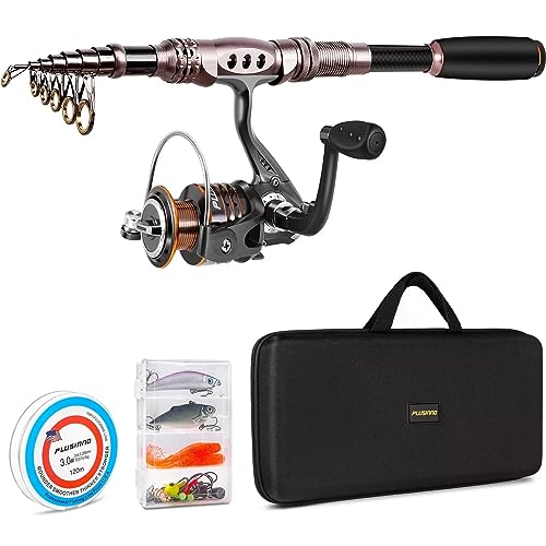 PLUSINNO Fishing Rod and Reel Combos Carbon Fiber Telescopic Fishing Pole with Reel Combo Sea Saltwater Freshwater Kit Fishing Rod Kit - color: Full Kit with Carrier Case, size: 6.89 ft