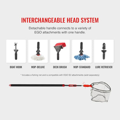 EGO S2 Slider Fishing Net Handle | Adjustable Extension Handle, Minimal Water Drag Design, Ergonomic Foam Grip for Landing Nets - size: 48" to 108" Handle, 17" x 19" Hoop, style: Pvc Coated Mesh
