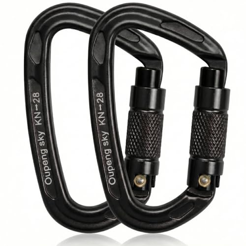 Oupeng sky Auto Locking Carabiner Clips - 28KN (6172lbs) Heavy Duty Caribeaners, Large Carabiner Clip for Keychains，Hammock，Camping, Gym, Hiking, Outdoor ，Dog Leash - color: 2 Black