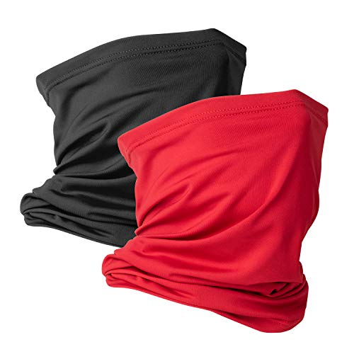 VULKIT 2 Pack Neck Gaiter Face Mask Scarf Reusable Bandanas Tube UV Protection Balaclava Outdoor Sport for Men and Women - color: Black Red