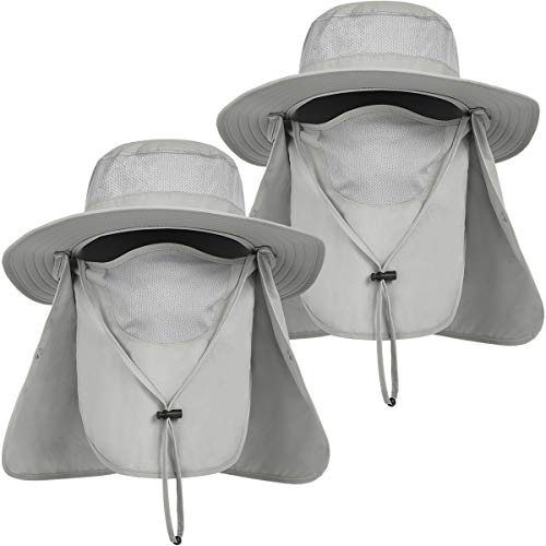 IYEBRAO Mens Outdoor Sun Hat with Face Neck Flap UV Protection Wide Brim Fishing Hat for Hiking Safari Gardening UPF 50+ - color: 2 Pack-light Gray＆light Gray