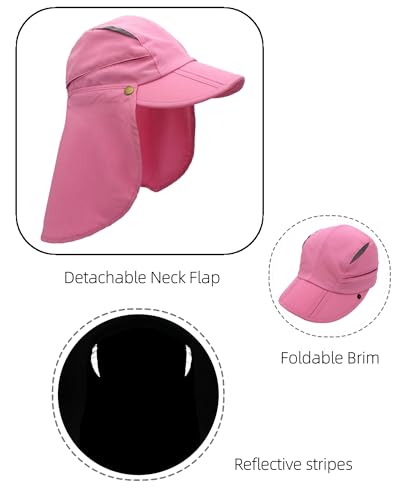 Men Women Safari Fishing Sun Cap with Removable Neck Flap UPF 50+ UV Protection Quick Dry Breathable Hats - color: Pink