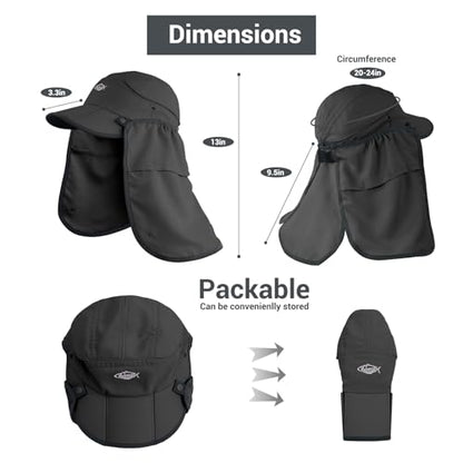 Palmyth Fishing Sun Hat with Detachable Neck Flap UPF 50+ Baseball Cap | Convertible Ventilation Panel, Sunglass Lock, Water Resistant, Foldable, Ventilation Holes, 3 Ways to Wear, Men & Women - color: Dark Grey