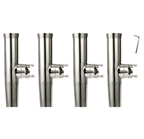 YaeMarine 4Pcs Boat Fishing Rod Holder Stainless Tournament Style Clamp on Fishing Rod Holder Rail Mount for Rails 7/8" to 1" or 1" to 1-1/4"