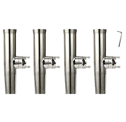 YaeMarine 4Pcs Boat Fishing Rod Holder Stainless Tournament Style Clamp on Fishing Rod Holder Rail Mount for Rails 7/8" to 1" or 1" to 1-1/4"