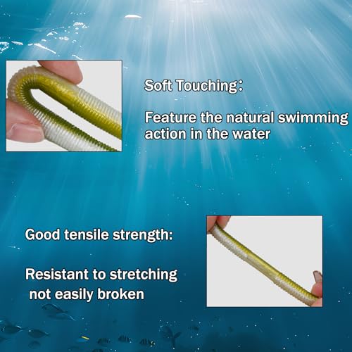 Soft Plastic Worms for Bass Fishing 20pcs FS/RE-09 | Salted ,Soft Plastic ,Fishing Lures ,with Hook Slot ,5.31in ,Saltwater Freshwater ,Bass Baits - color: Color E