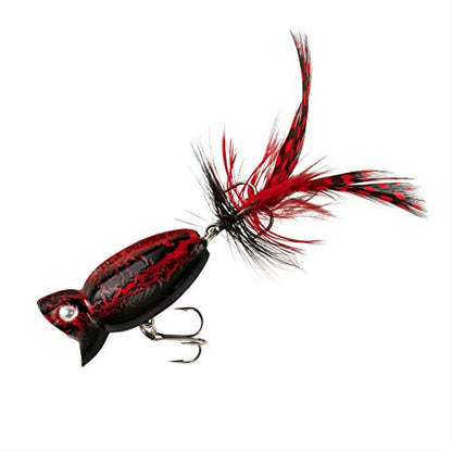 Arbogast Hula Popper 2.0 Topwater Fishing Lure with Feathered Treble Hook and Crackle Pattern Body - color: Black Death