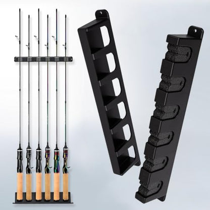 Axlksia Fishing Rod Holder Wall Mount, 1 Pair Fishing Pole Holders for Garage, Boats, 6 Fishing Rod Storage Racks (Vertical Grey) - color: Vertical Grey