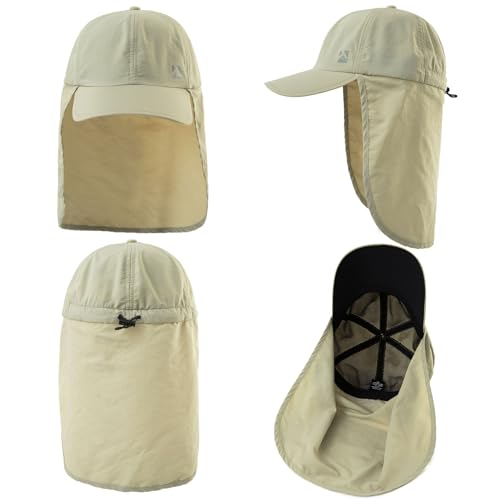 TOP-EX L/XL/XXL UV50+ Waterproof Neck Flap Baseball Sun Cap - color: Beige, size: X-Large