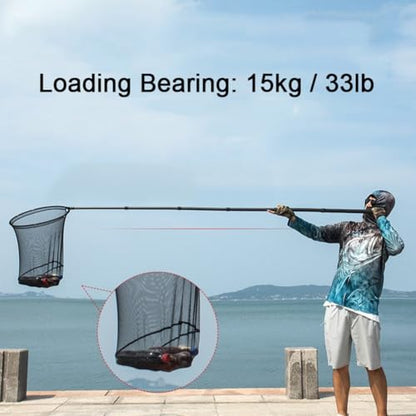Carbon Fiber Telescoping Fishing Landing Net with Collapsible Pole and Lightweight Folding Frame, 33lb Load Bearing 2.4m Length - color: 1.7m