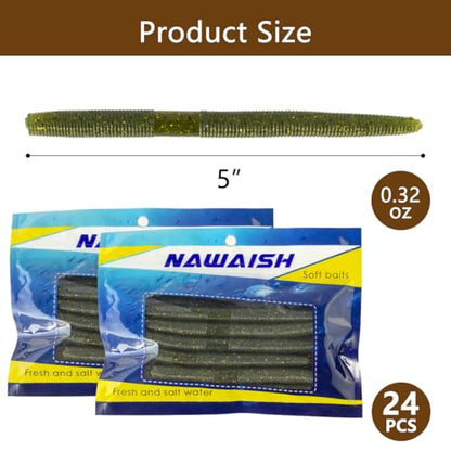 Senko Bait Soft Plastic Lures 5" Senkos 24 Pcs/100pcs for Wacky Rig Freshwater Fishing Green Pumpkin senko with Black Flake Pink Watermelon Double Color - style: Baby Bass Gold Flake