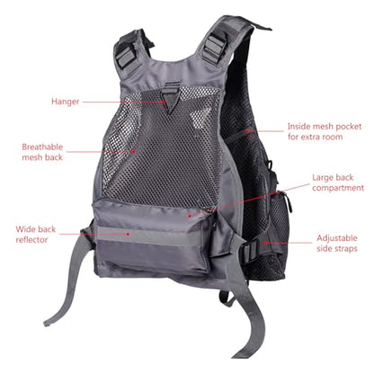 BASSDASH Strap Fishing Vest Adjustable for Men and Women, for Fly Bass Fishing and Outdoor Activities - color: Grey