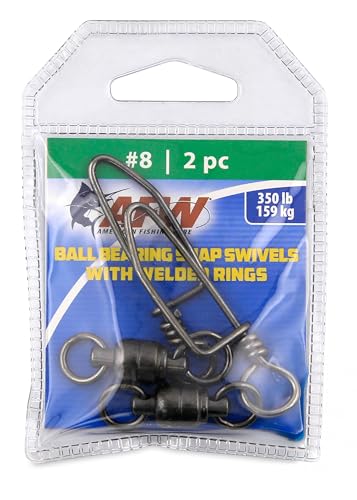 AFW Solid Brass Ball Bearing Snap Swivels with Welded Rings - Black Finish, Up to 450 lb Test Capacity, Patented Bullet Shaped Head for Reduced Water Resistance, Fluid Rotation - size: 2 pc, #8, 350 lb test