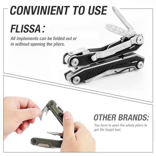 FLISSA 16-in-1 Multi Tool with G10 Handle, Gifts for Men Dad, Stainless Steel EDC Multitool with Pocket Knife, Pliers, Belt Clip and Oxford Sheath, Self-locking Utility Multi-Tool for Camping Outdoor