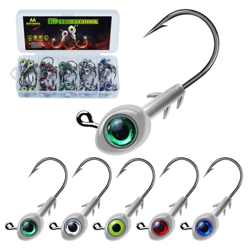 3D Fish Eye Jig Heads, 5 Colors with Lifelike Eyes, Multi Weights, Barbed Fishing Hooks for Walleye Bass Crappie - size: 5g(3/16oz)-40pcs