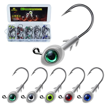 3D Fish Eye Jig Heads, 5 Colors with Lifelike Eyes, Multi Weights, Barbed Fishing Hooks for Walleye Bass Crappie - size: 5g(3/16oz)-40pcs