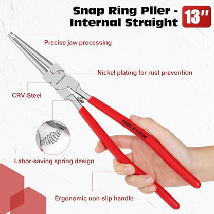 TOOLEAGUE 13" Large Snap Ring Pliers, Circlip Pliers,Straight Internal Heavy Duty for Ring Remover Retaining,1 Pc - size: 13 inches (Straight Internal, 1Pc)