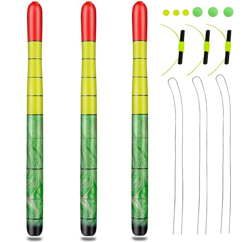 QualyQualy Catfish Fishing Bobbers, Weighted Catfish Pole Floats/LED Fsihing Bobber, 3PCS High Visibility Wood Pole Fishing Float - color: D-Green Pole Float, size: 12"-3Pcs