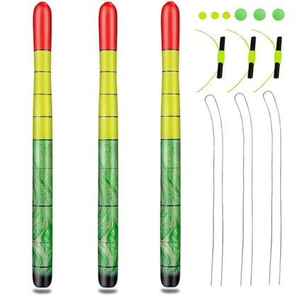 QualyQualy Catfish Fishing Bobbers, Weighted Catfish Pole Floats/LED Fsihing Bobber, 3PCS High Visibility Wood Pole Fishing Float - color: D-Green Pole Float, size: 12"-3Pcs