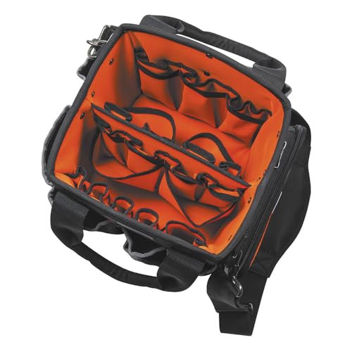 Klein Tools 5541610-14 Tool Bag with Shoulder Strap Has 40 Pockets for Tool Storage and Orange Interior - size: 10-Inch Tote