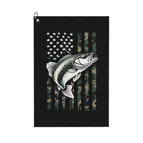 Supdreamc Microfiber Golf Towel with Metal Clip 24x16 Inch, Bass Fishing Lure Camo Camouflage American Flag Hunting Black, Super Absorbent Quick Dry for Cleaning Clubs & Wiping Hands During Play - color: Style (103)