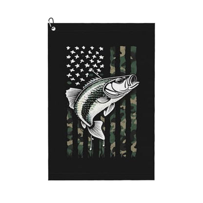 Supdreamc Microfiber Golf Towel with Metal Clip 24x16 Inch, Bass Fishing Lure Camo Camouflage American Flag Hunting Black, Super Absorbent Quick Dry for Cleaning Clubs & Wiping Hands During Play - color: Style (103)