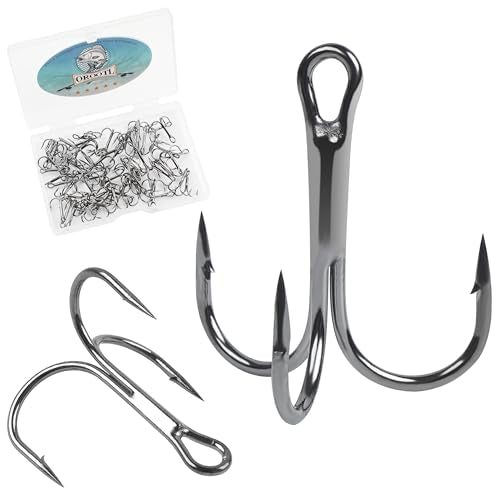 OROOTL Treble Fishing Hooks, 60pcs High Carbon Steel Treble Hooks with Ultra Sharp Barb Corrosion-Resistant Round Bend Triple Hooks for Lures Freshwater Saltwater - size: Size 14#, Pack of 60