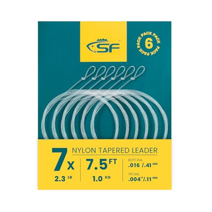 SF Pre-Tied Loop Fly Fishing Tapered Leader Nylon Clear Trout Freshwater Saltwater Bonefish Permit Bass Salmon Steelhead 7.5FT 9FT 10FT 12FT 15FT 0X 1X 2X 3X 4X 5X 6X 7X - size: 7.5FT-7X, style: Freshwater Knotted 6-pack